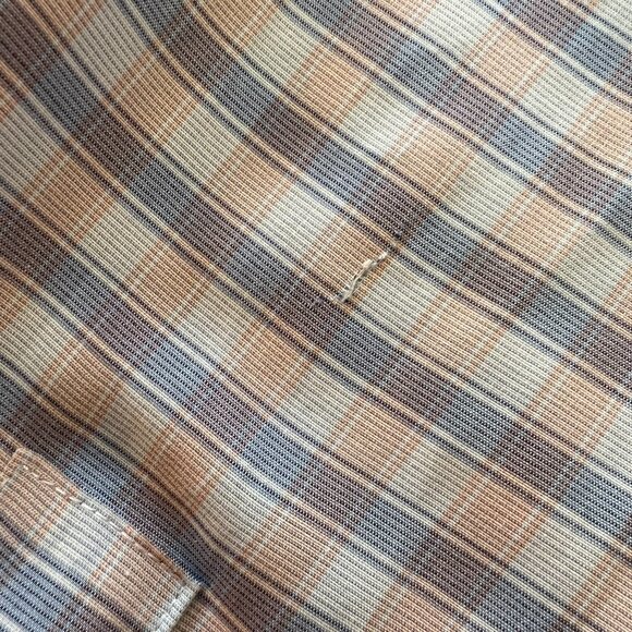 Michael Kors Beige Blue Plaid Button Up L 16.5 34/35 Regular Fit Airsoft Stretch - Picture 4 of 4